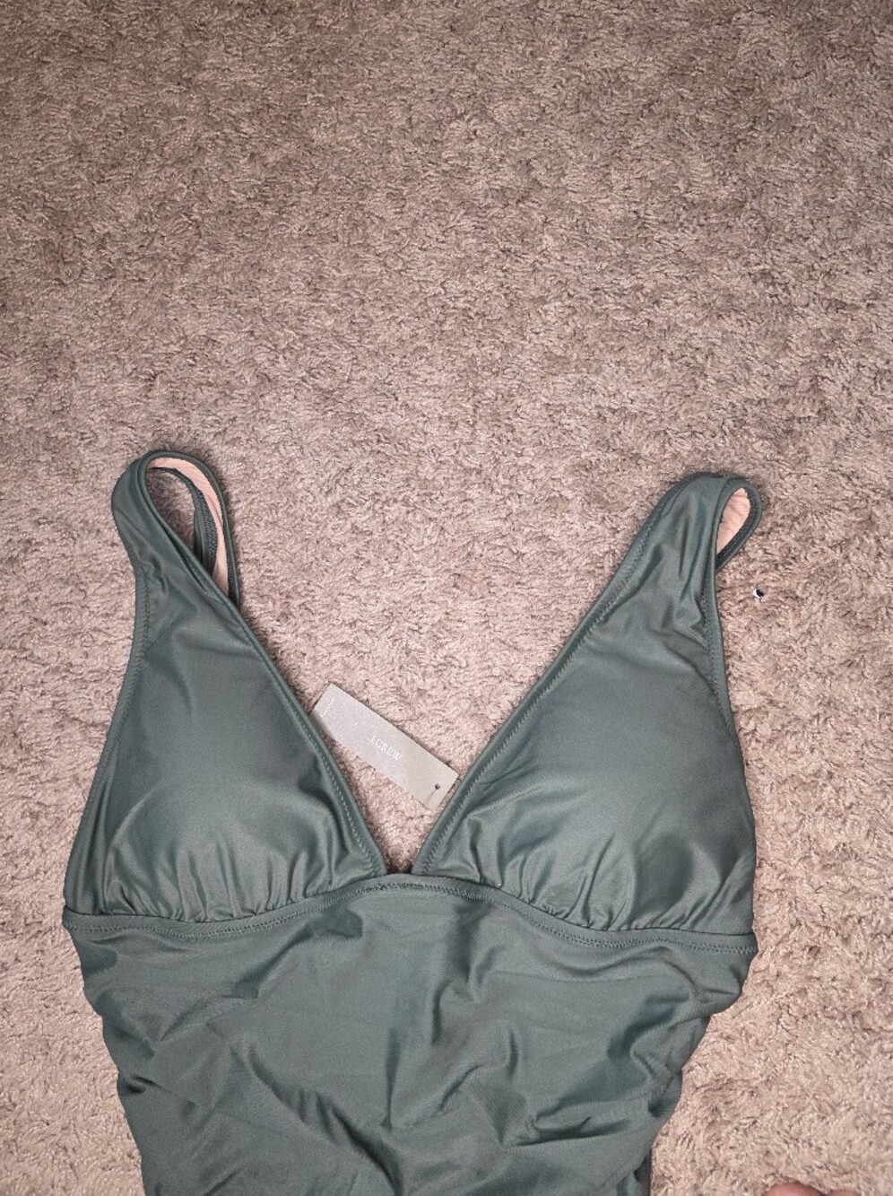 NWT J.Crew Ruched V-Neck One-Piece Swimsuit SZ 12 Cool Cypress - Picture 7 of 12